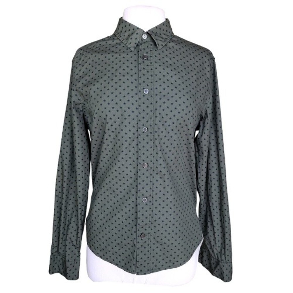 Slate & Stone Green and Navy Star Print Button Front Shirt Women's Size M